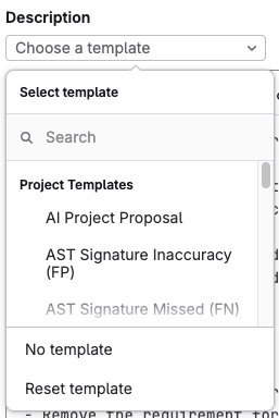 Choosing a description template in an issue