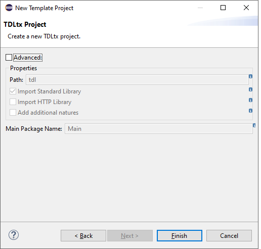 Create new TDL project with advanced options features