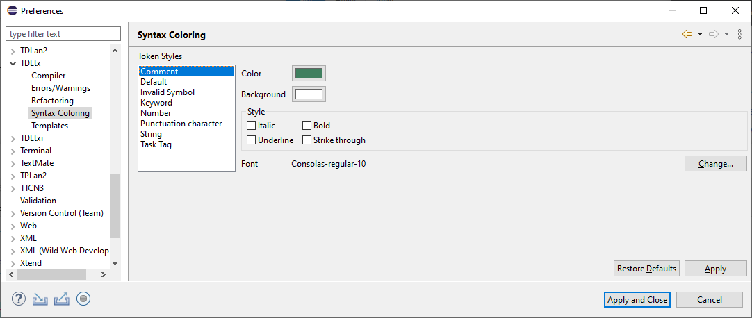 Code formatting settings